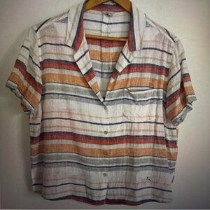Rails Women Striped Linen Blend Shirt Short Sleeve Button Up Shirt Top Size M